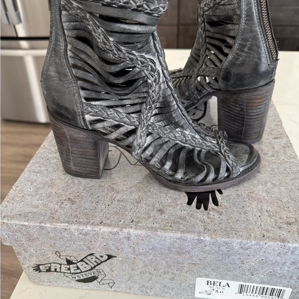 Freebird by Steven Bela Braided Cutout Heeled Boots - Black